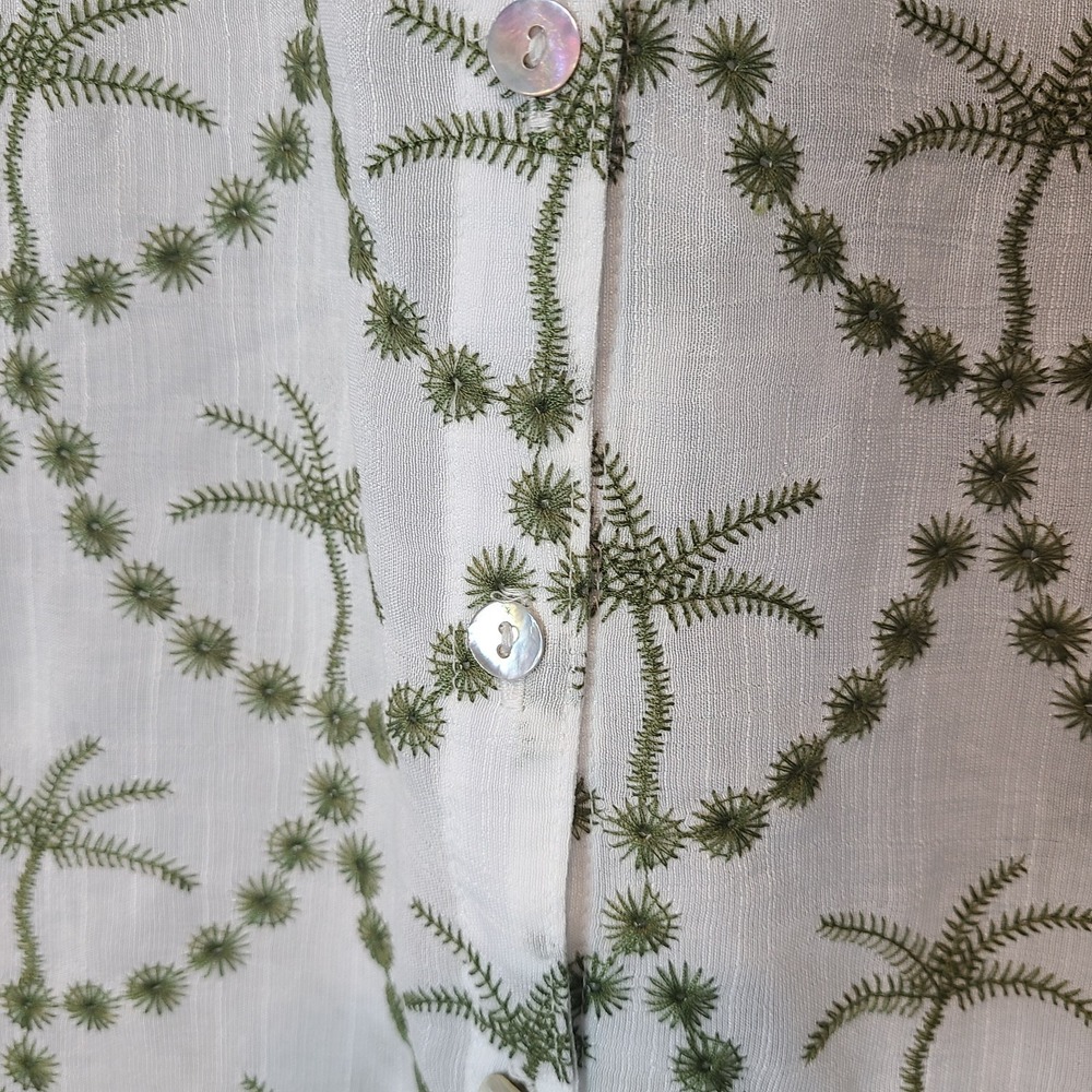 Figueroa & Flower White Top Embroidered Palm Tree Cap Sleeve Sz XL Coastal Boxy - Picture 7 of 11